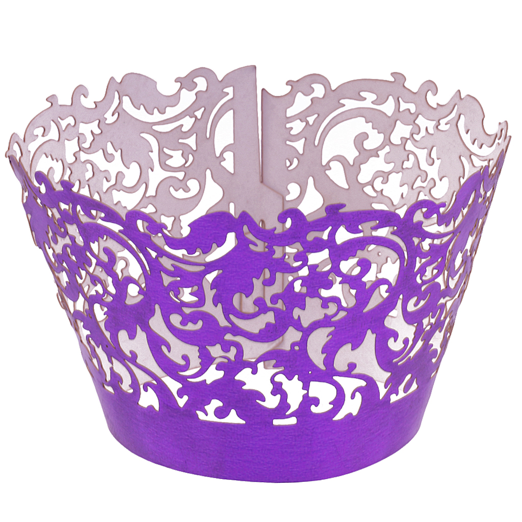 50x Filigree Vine Cupcake Wrapper Case Wedding Birthday Baby Shower Purple