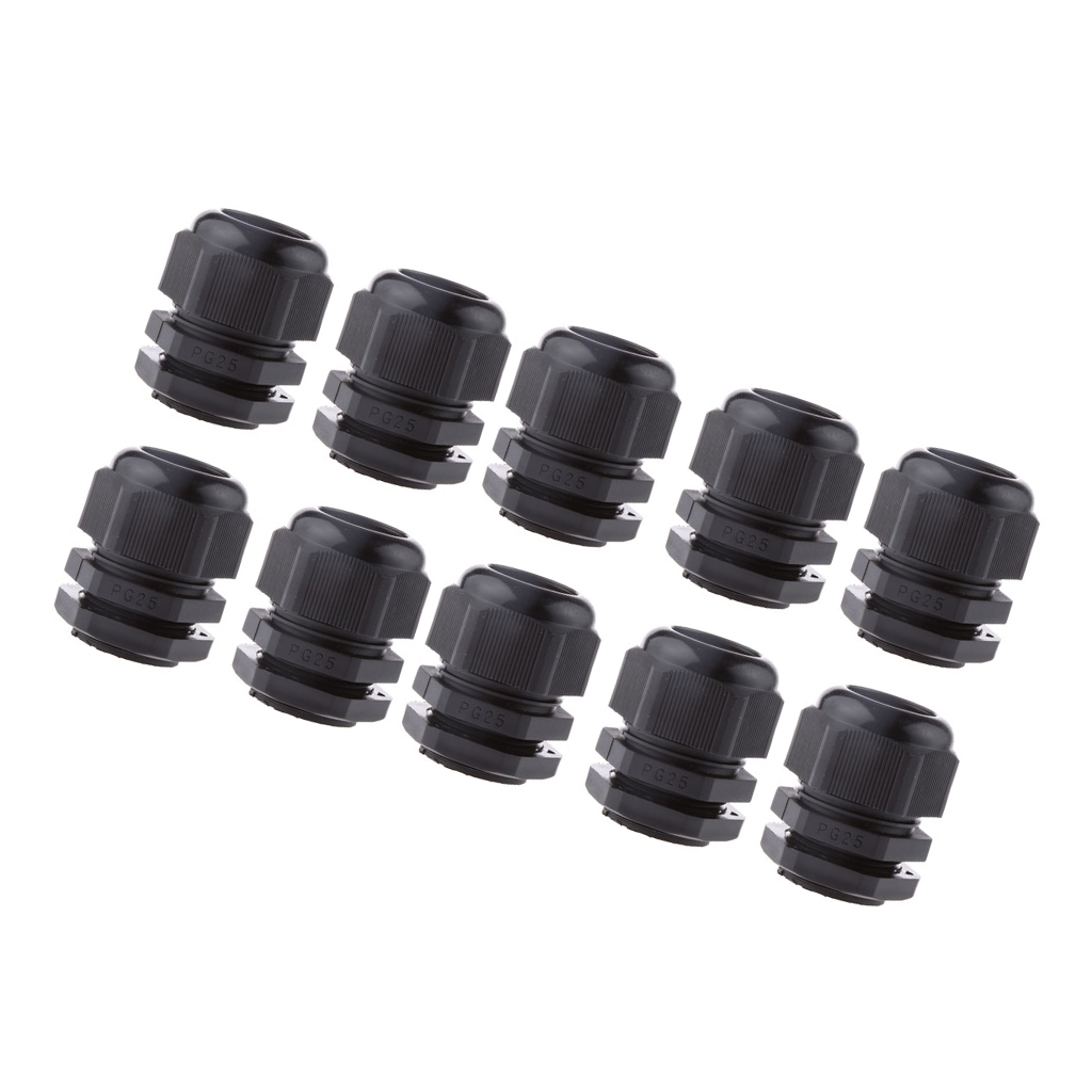 10PCS PG25 Black Plastic IP68 Waterproof Cable Gland Connector 16-21mm