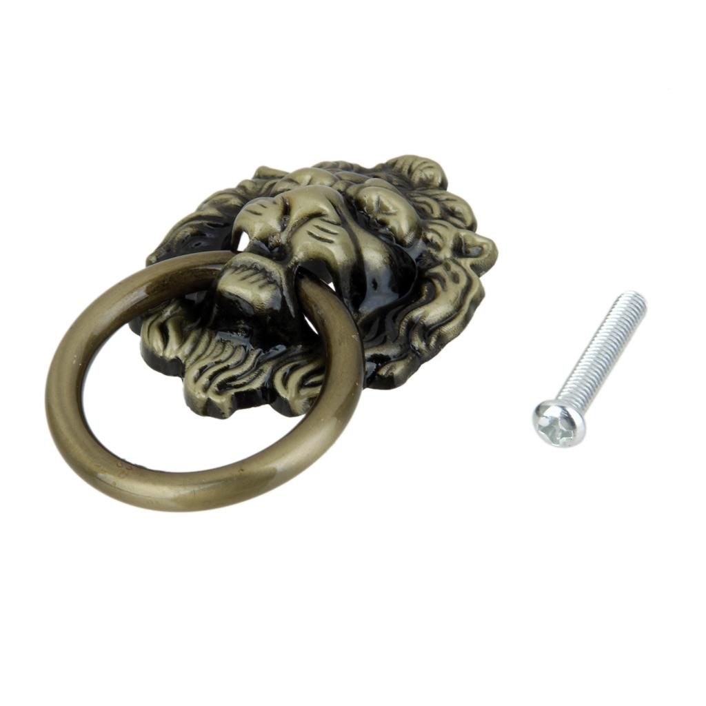 Vintage Lion Head Pull Handle Door Cabinet Dresser Drawer Knob Antique Brass