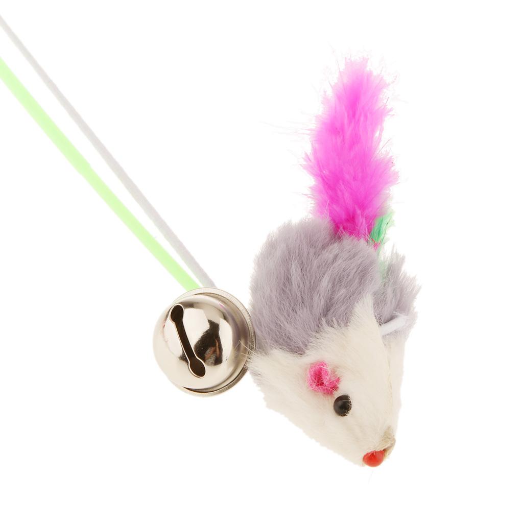 Colorful Rabbit Hair Mouse Cat Toy Charmer Wand Pole Teaser Makes Pet Fun