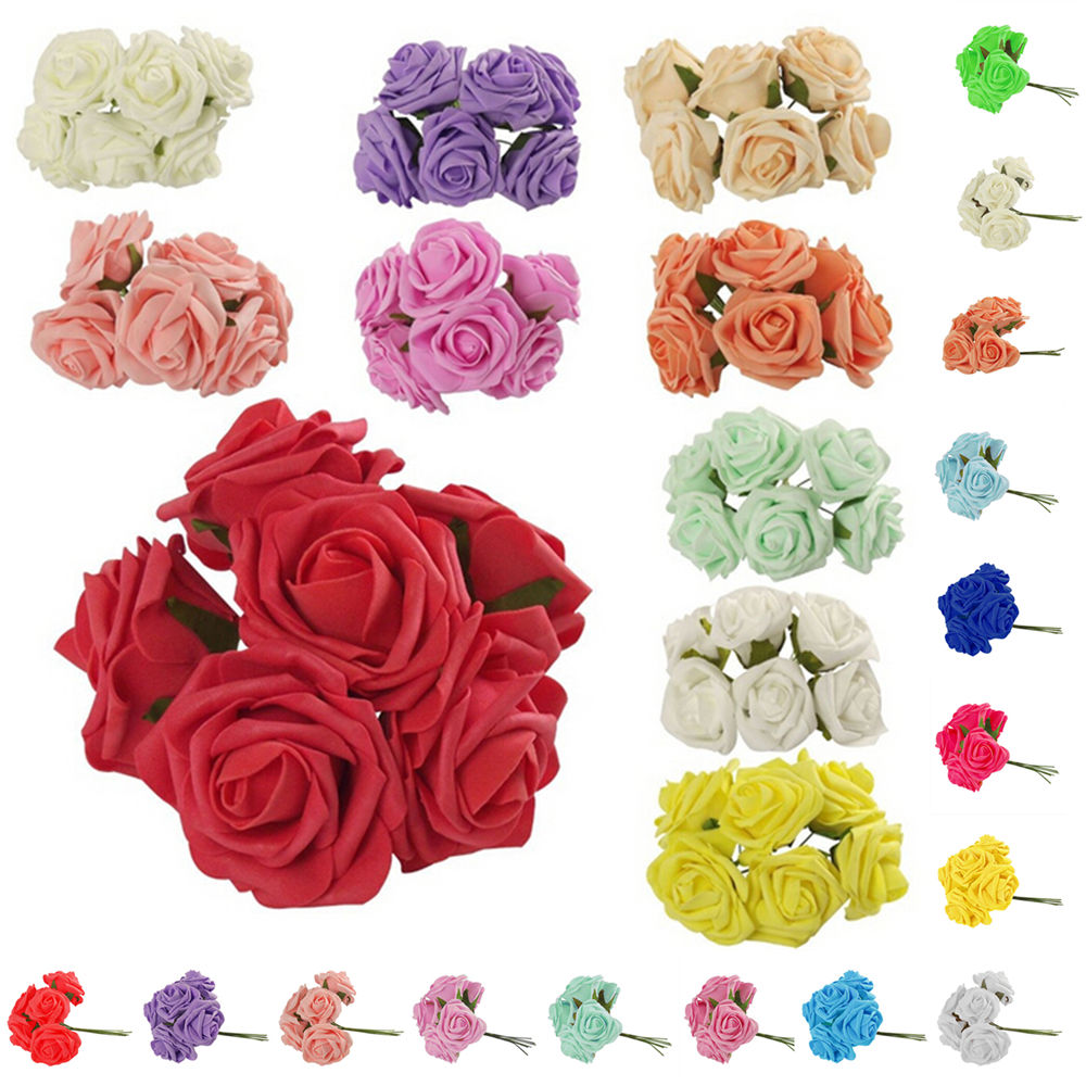 10x Colorfast Foam Roses Artificial Flower Bride Bouquet Party Decor White