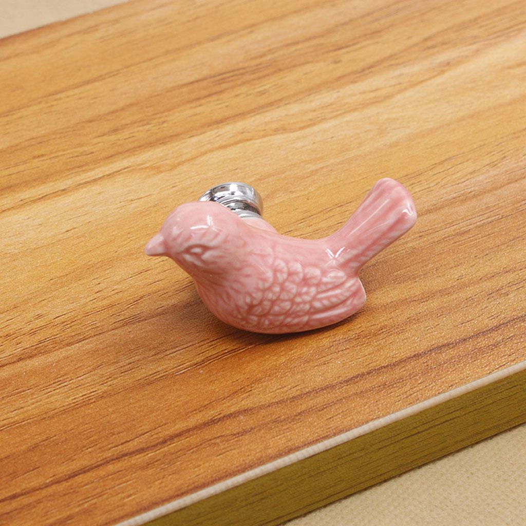 Creative Bird Ceramic Drawer Cabinet Cupboard Door Pull Handle Knob Pink