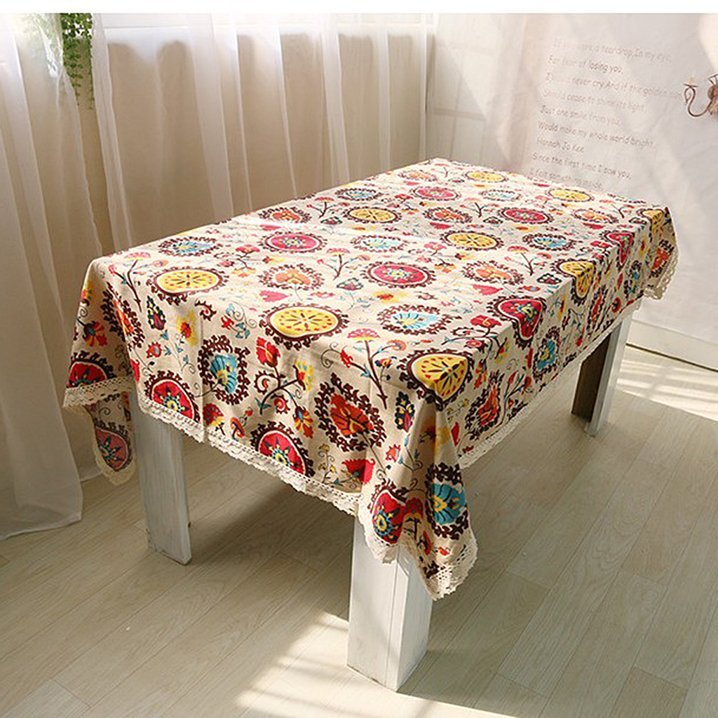 90x140cm Lace Trim Tablecloth Table Cover Party Cafe Kitchen Dining Decor