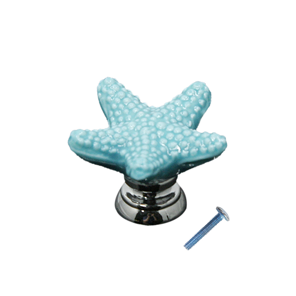 Creative Starfish Door Knob Cabinet Furniture Drawer Pull Handle-Blue