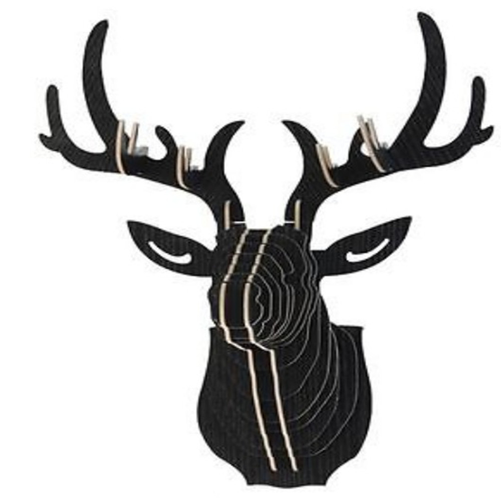 3D Wooden Deer Model Wall Hanging Animal Wildlife Head Sculpture -Black