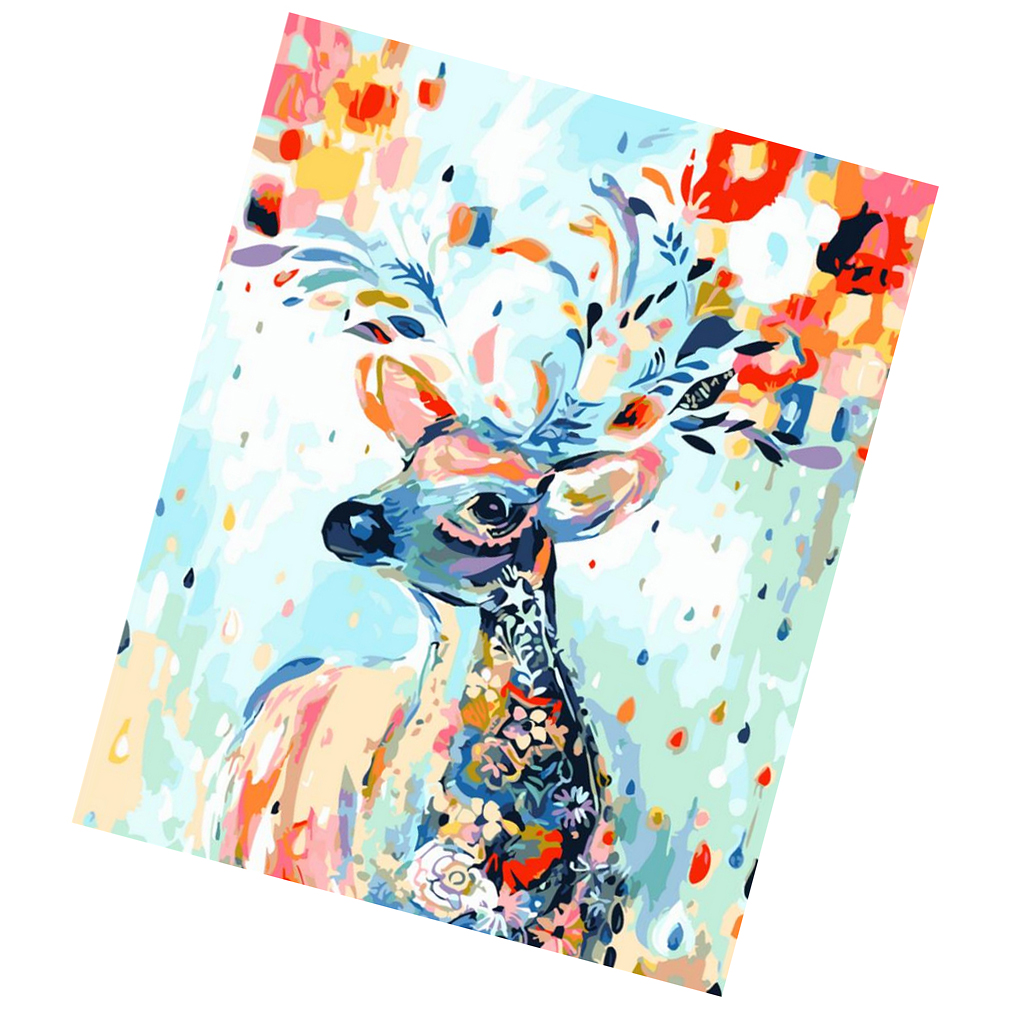 Frameless DIY Painting By Numbers Canvas Painting Art Picture Rainbow Deer