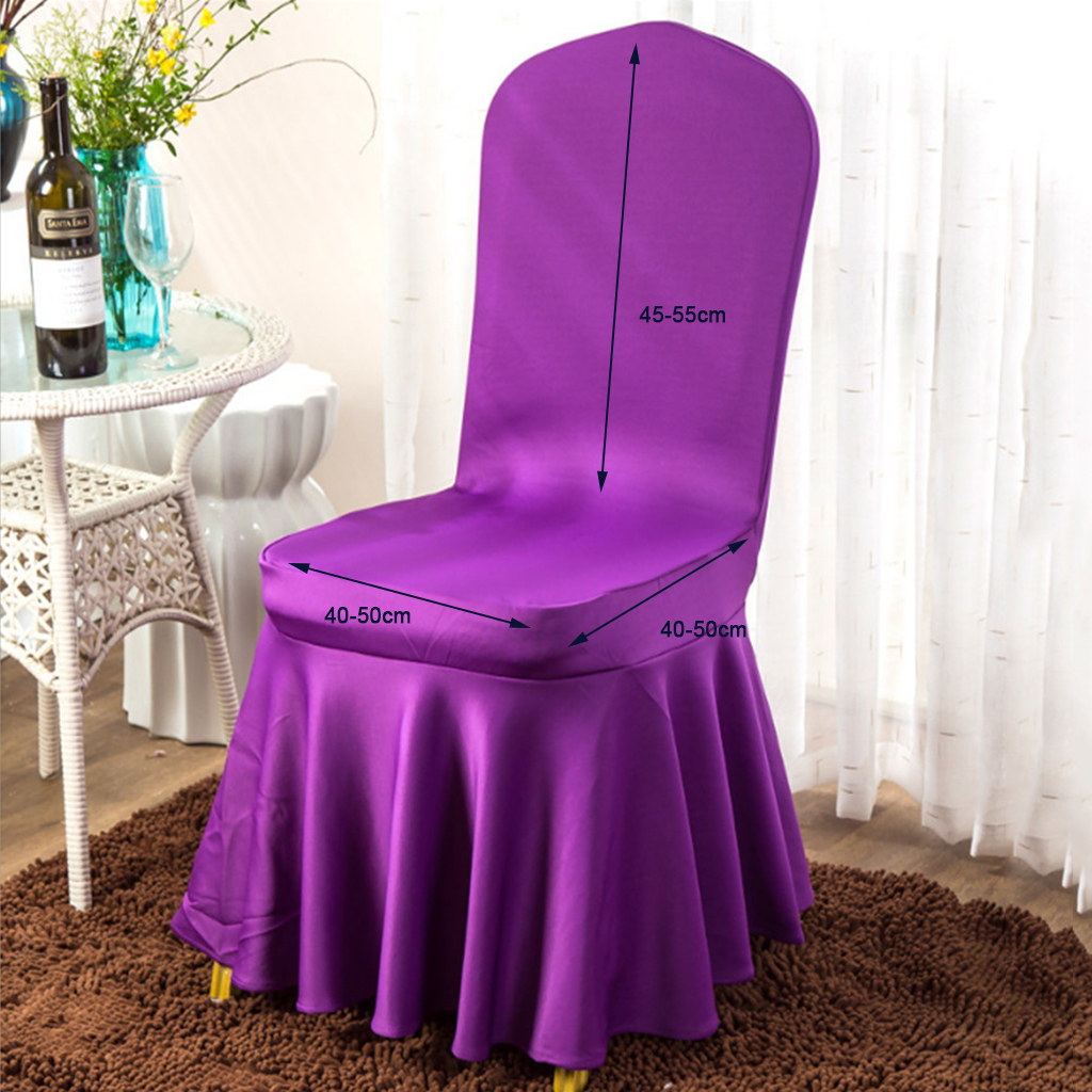 Pleated Skirt Chair Cover Spandex Wedding Banquets Decor Purple