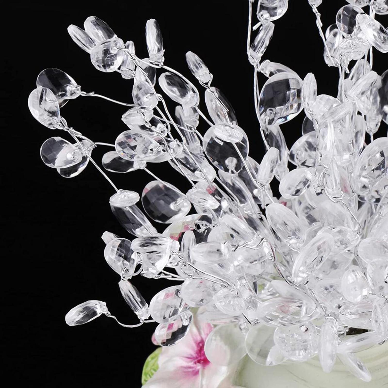 50pcs Artificial Flower Stem with Crystal Acrylic Bead Drop 15cm White