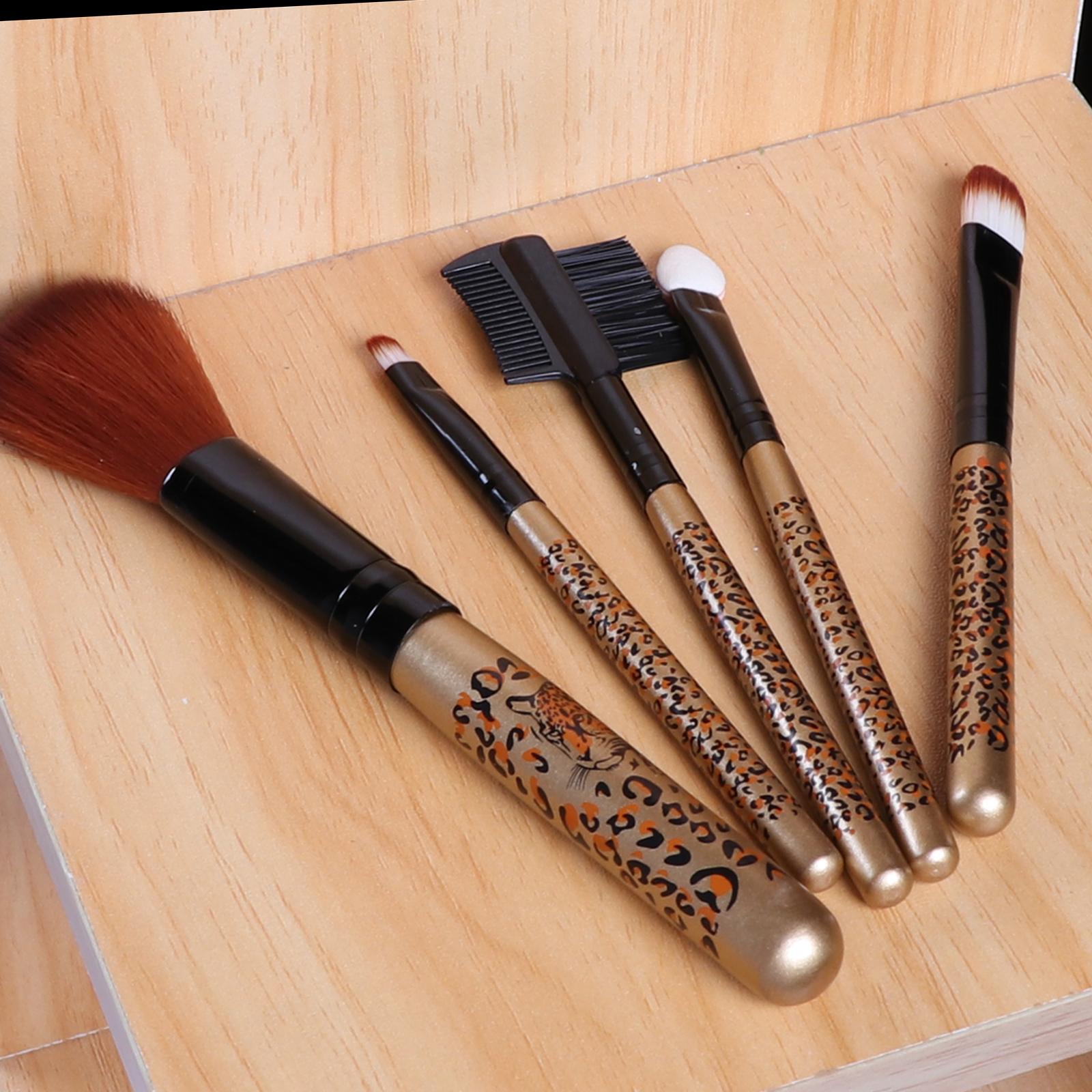 5pcs Leopard Pattern Cosmetic Makeup Brush Foundation Comb Brushes