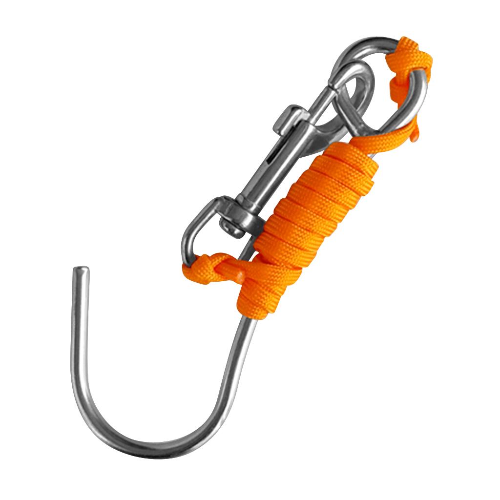 Scuba Diving Reef Drift Hook with 47" Line & Stainless Steel Clip Orange