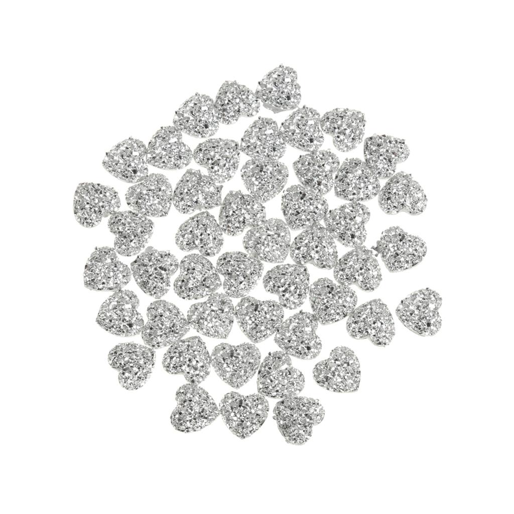 50PCS Silver Resin Rhinestone Heart Flatback Embellishments for Scrapbooking