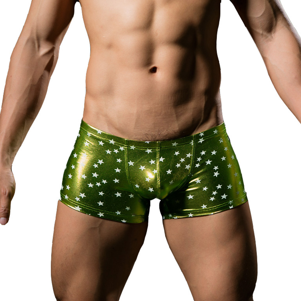 Men's Sexy Star Bronzing Wet Look Boxer Briefs Underwear Green S