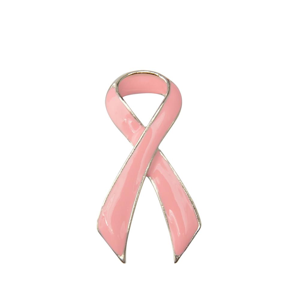 Pink Enamel Breast Cancer Awareness Charity Ribbon Brooch Pin w/ Silver Edge
