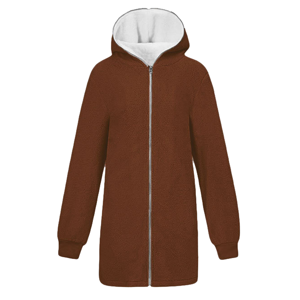 Women's Winter Warm Open Front Hooded Fleece Sherpa Jacket Hooded Zip Coat 