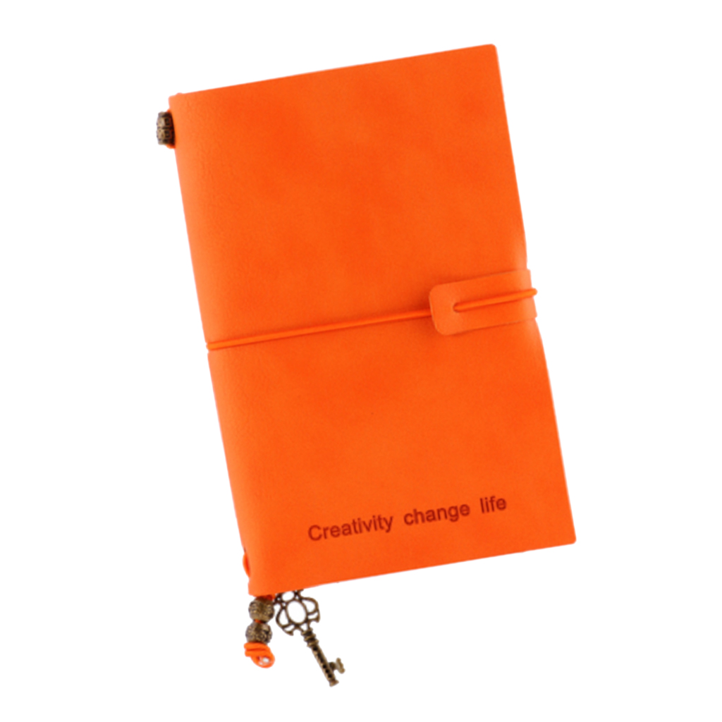 Portable Leather Notebook Blank Page, Travel Journal Diary Notes Orange