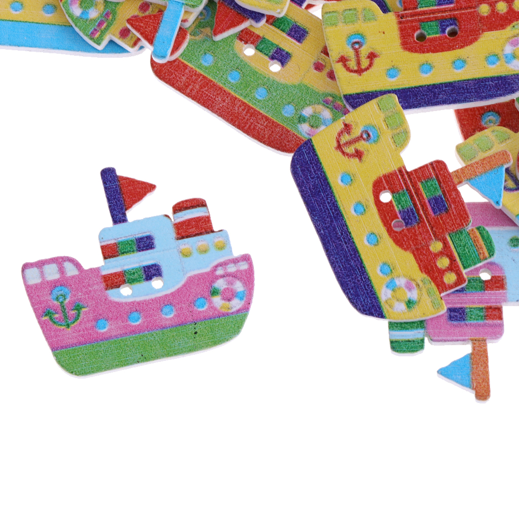 50Pcs Cartoon Wooden Buttons for Clothes Sewing Craft Ship