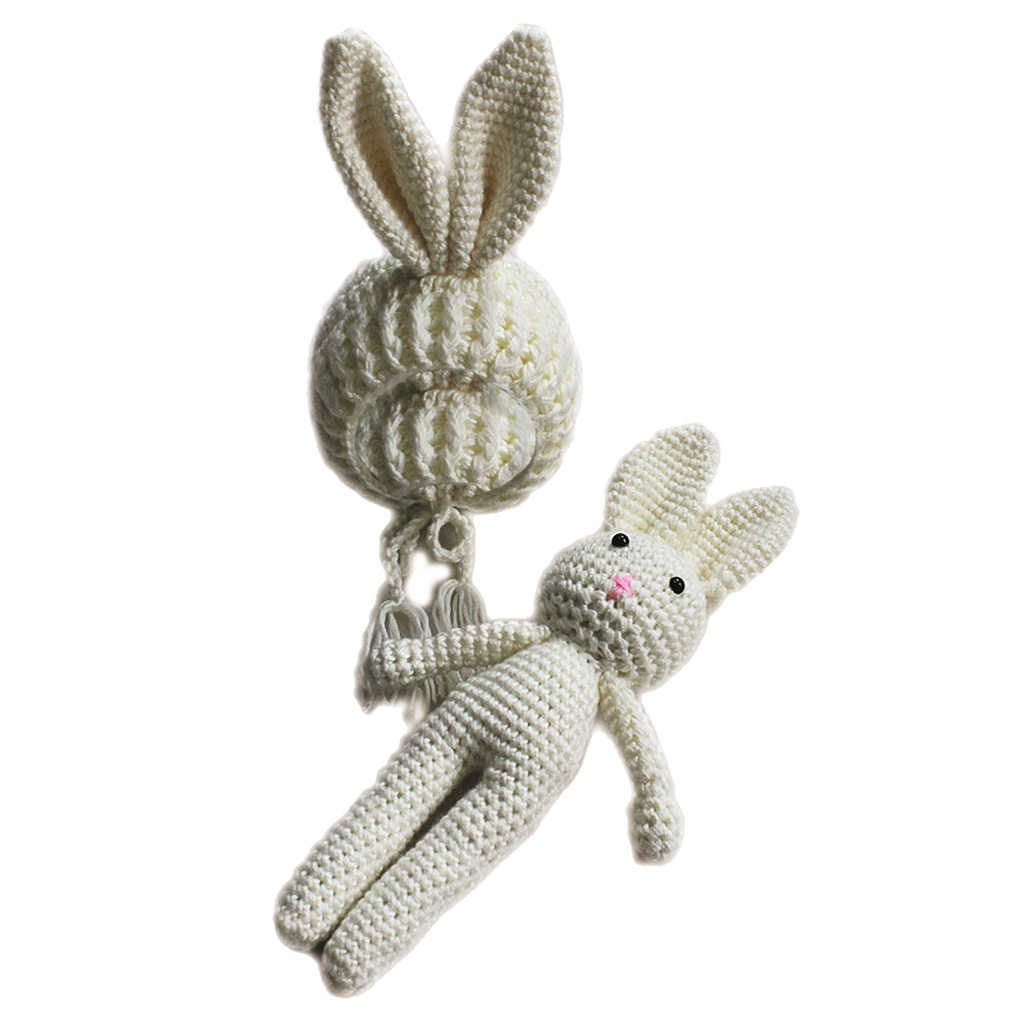 Infant Baby Girl Boy Crochet Knit Hat+Rabbit Toys Photo Photography Prop Outfits