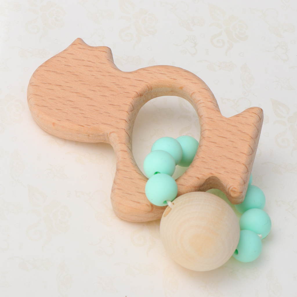 Natural Wooden Baby Teether Wood Teething Bracelet Rings Chick