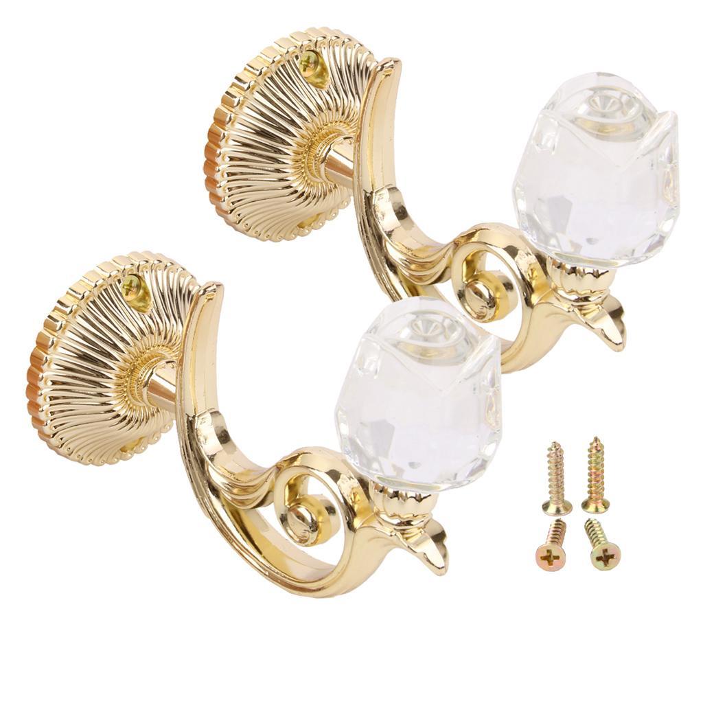 2x Crystal Rose Curtain Tiebacks Wall Tassel Hooks Holder Hanger Golden