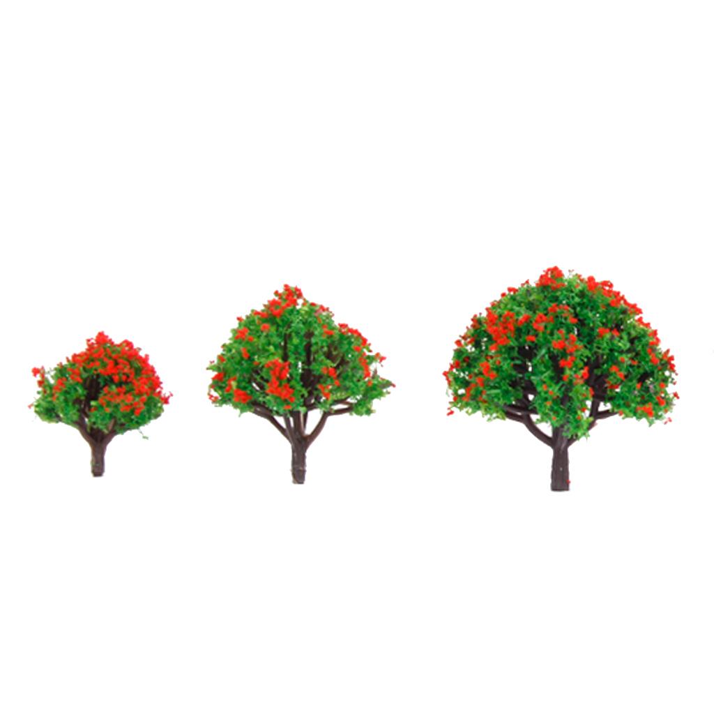 Model Tree with Red Flower Railroad Scenery 5 Sizes 10pcs Green+Red