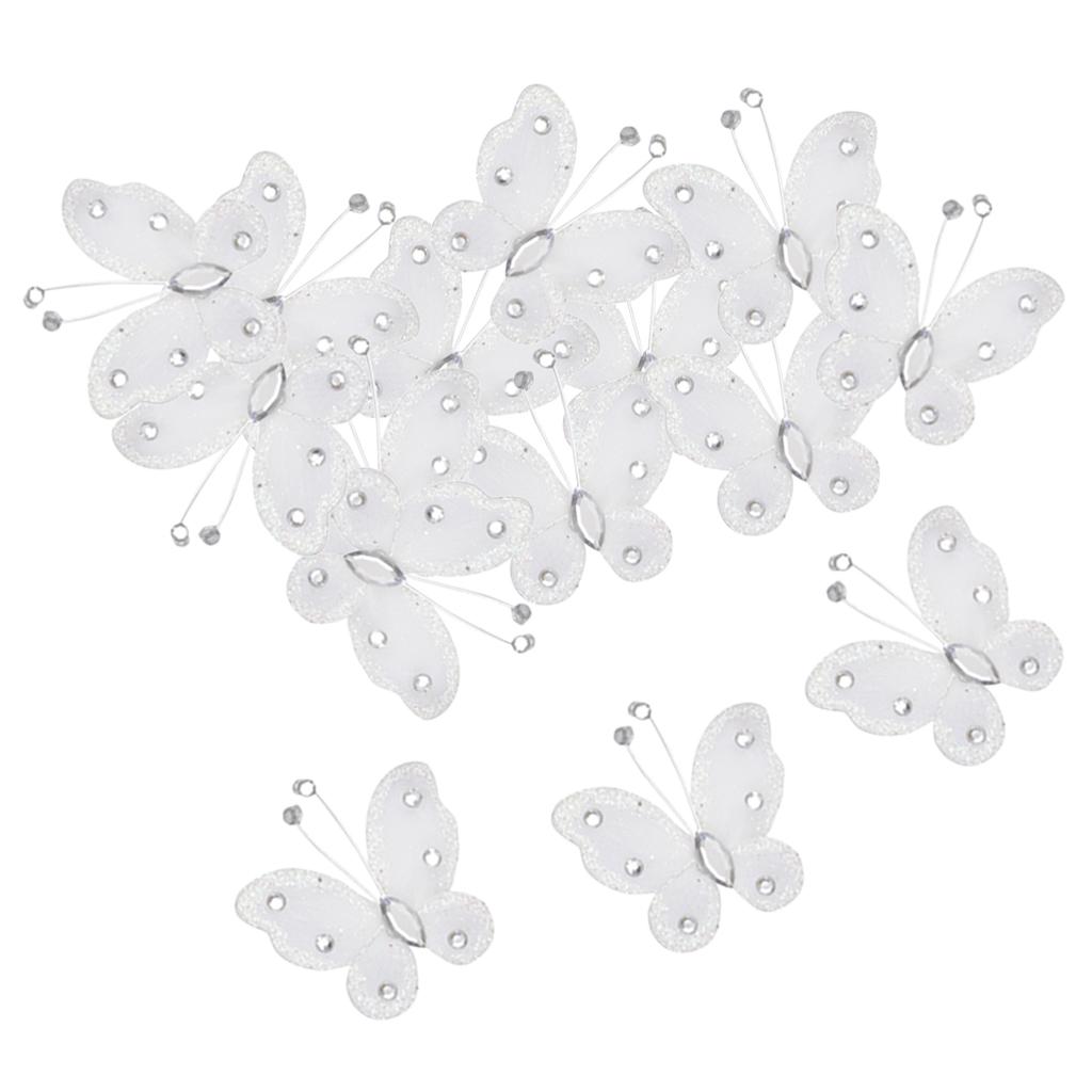 Wired Mesh Stocking Glitter Butterflies 5x4.5cm 50pcs White   