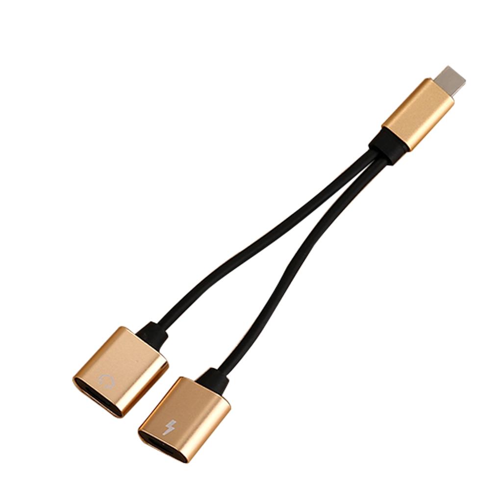 Protable Double Jack Headphone Audio Charging Adapter for iPhone gold