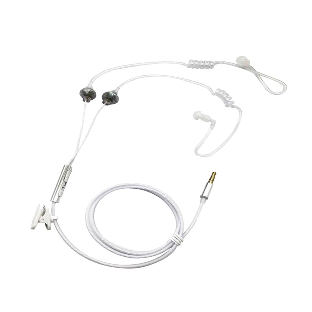 3.5mm Air Tube Stereo Wired Double In-Ear Vacuum Spiral Conduit Anti-radiation  Earphone w/ Mic & Volume Control On/off Switch for iPhone Samsung MP3 Tablet PC White
