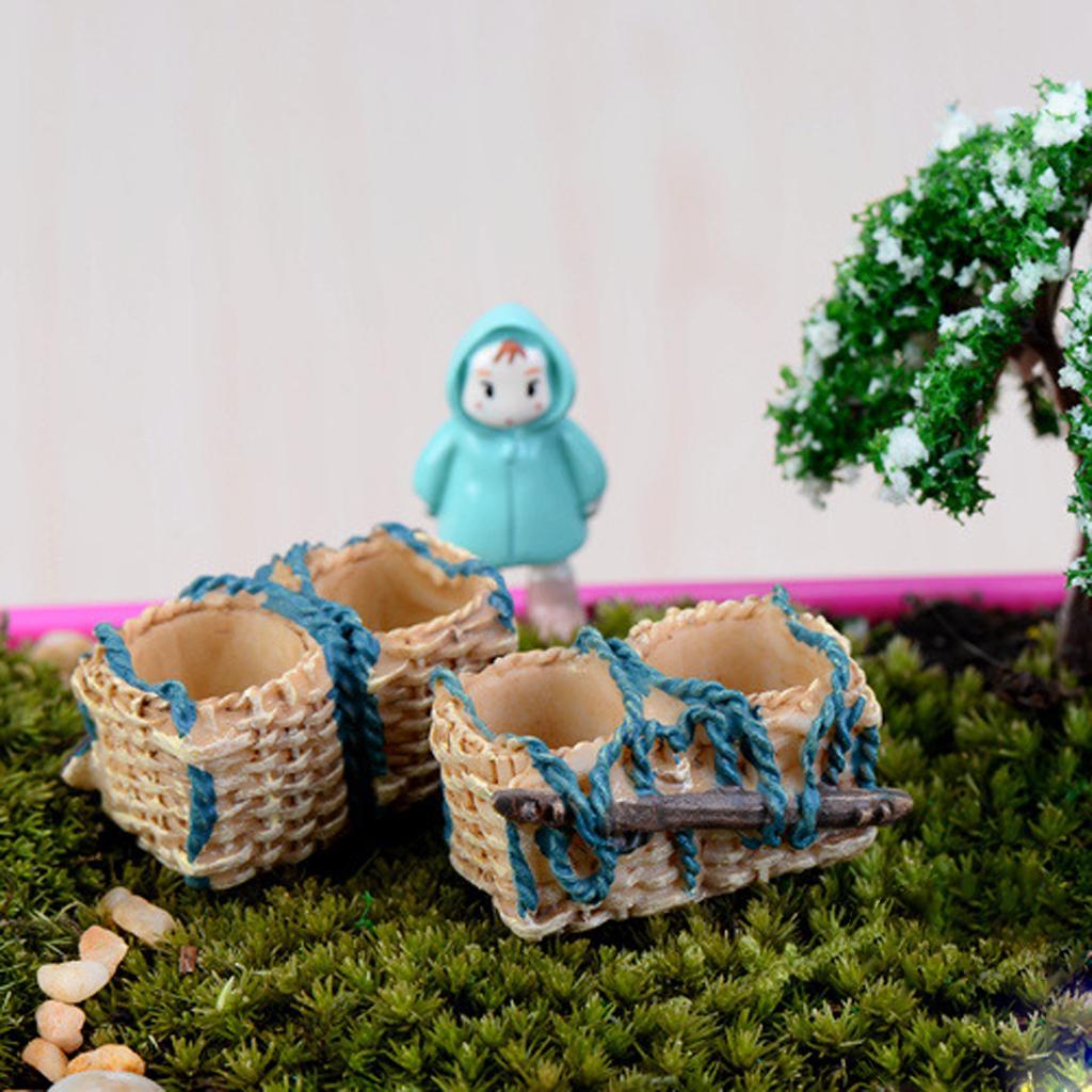 2pcs Resin Miniature Rattan Basket Dollhouse Bonsai Fairy Landscape Decor