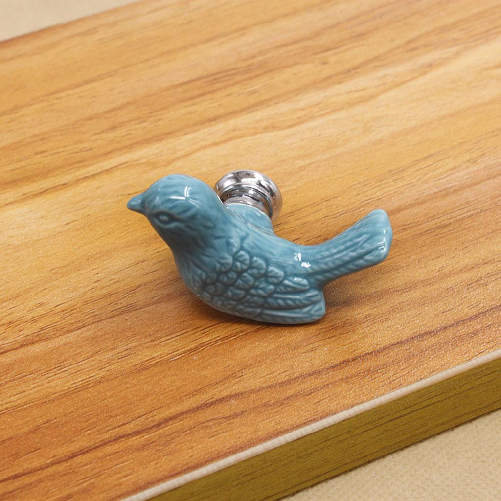 Creative Bird Ceramic Drawer Cabinet Cupboard Door Pull Handle Knob Blue