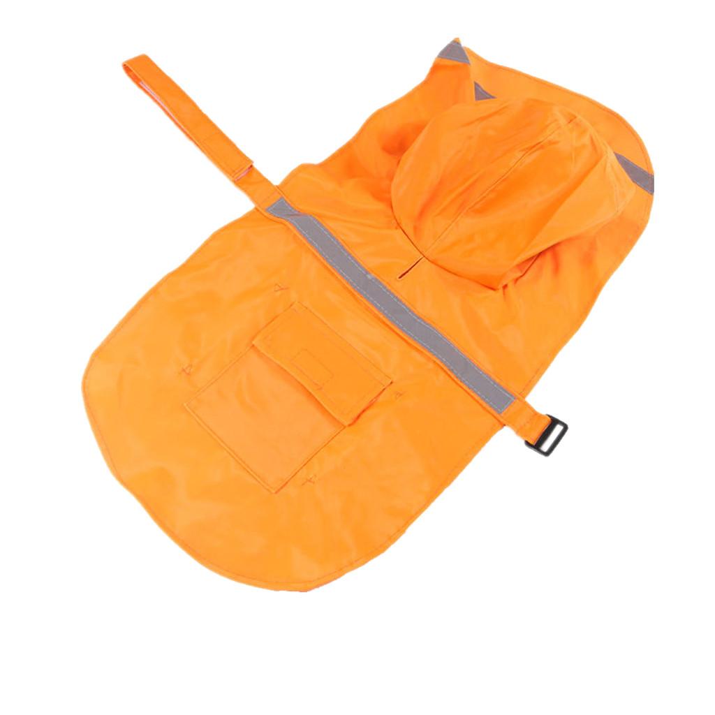 Reflective Dog Rain Coat Jacket Hooded Rainwear Poncho Slicker Orange-S