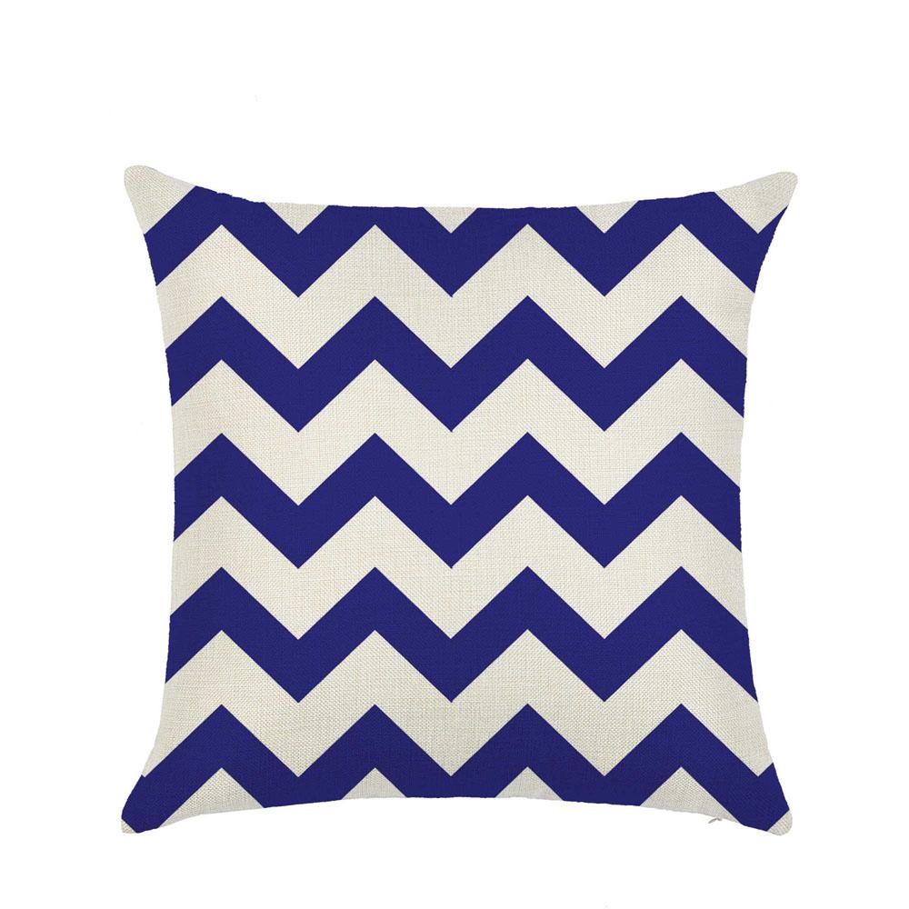 Simple Wave Stripe Cotton Linen Pillow Case Waist Cushion Cover Navy Blue