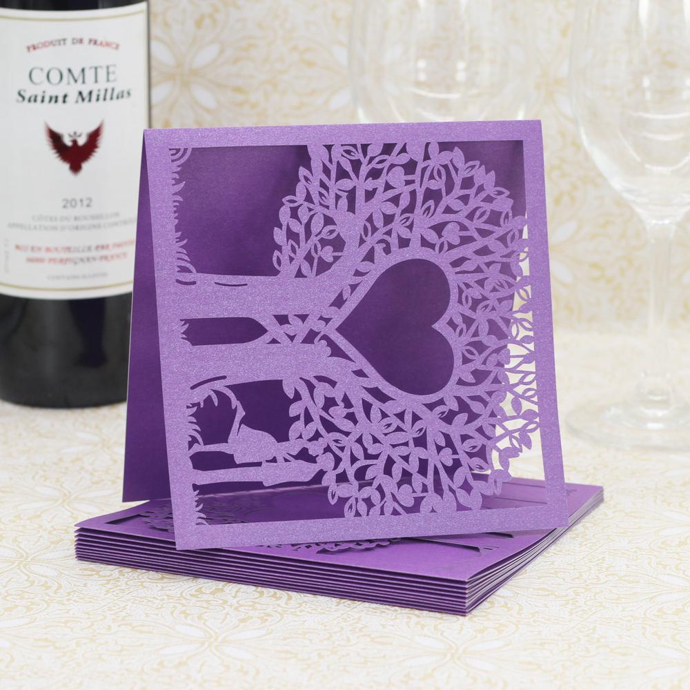  20 x Elegant Laser Cut Happniess Tree Wedding Party Invitation Cards Purple
