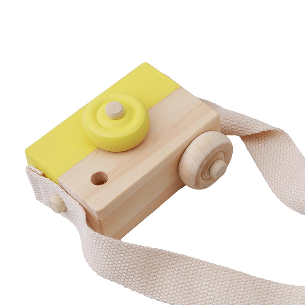 Mini Cute Wooden Camera Crafts Toys Baby Kids Children Room Decor Yellow