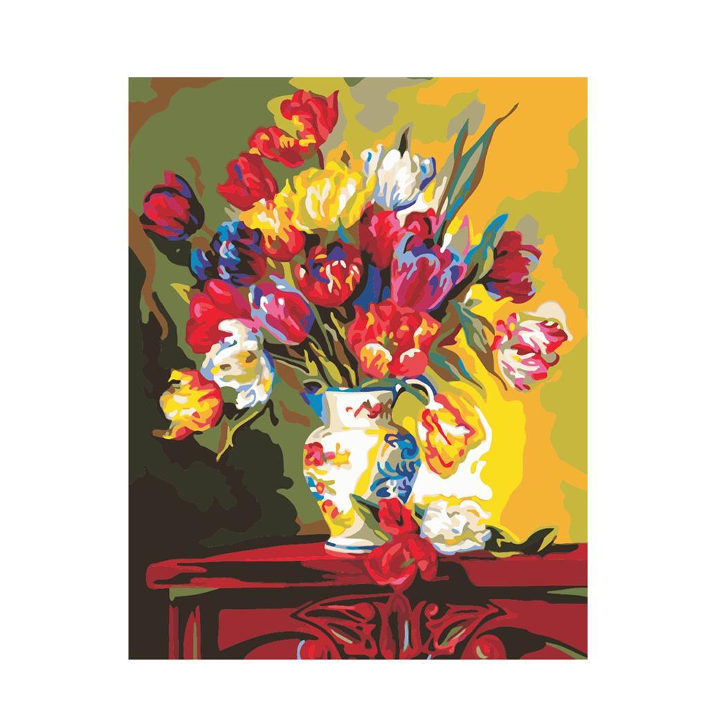 Unframed DIY Painting Paint By Numbers Kit Oil Canvas Picture Tulips