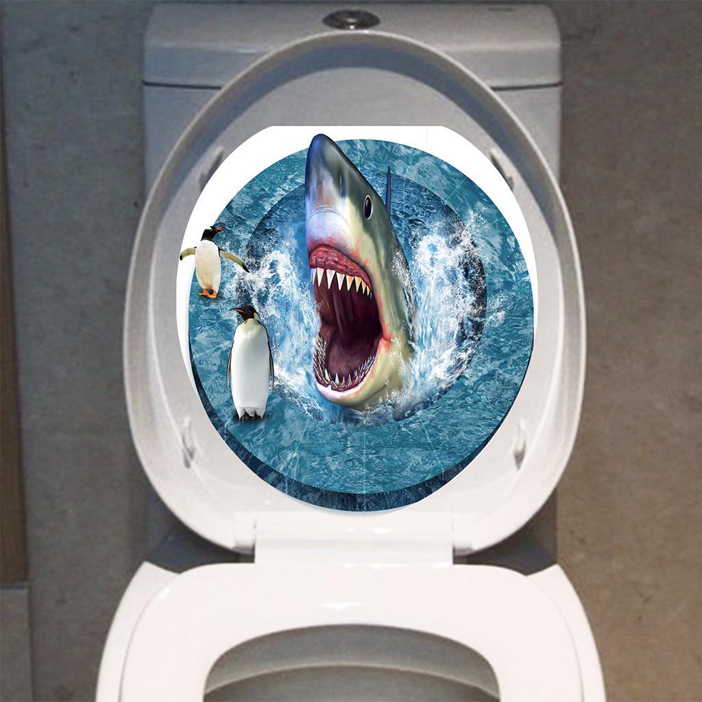 Creative 3D Toilet Stickers Bathroom Decorative Decals Shark Penguin