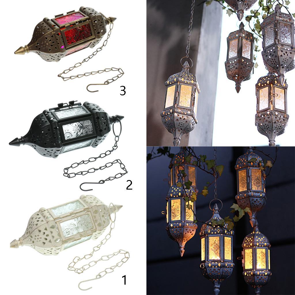 Iron Chain Hanging Glass Candlestick Candle Holder Lantern Lamp White