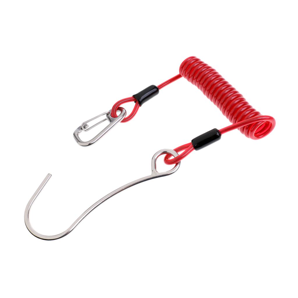 Scuba Diving Dive Reef Hook with Retractable Coil Lanyard Attachment red