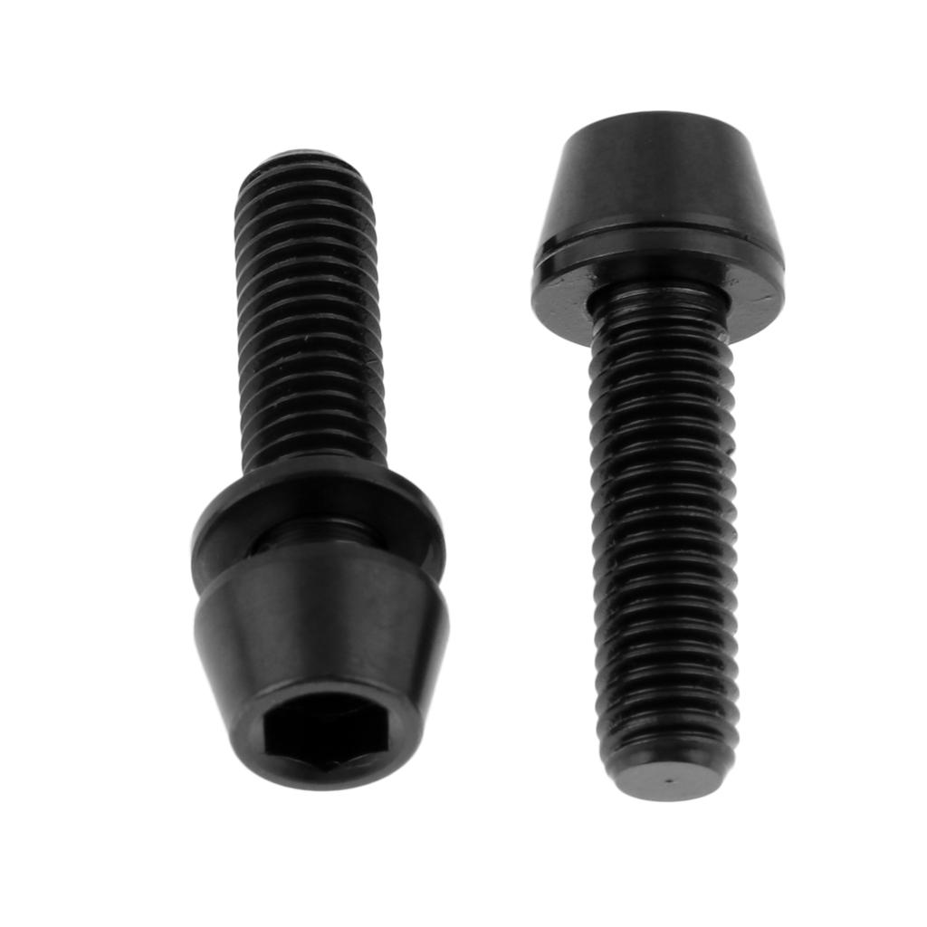 2 Pieces Titanium Alloy Bike Tapered Head Bolt Screws Washer M5x20, Black