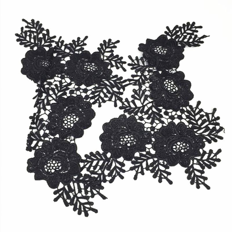  1Pair Crochet Neckline Collar Flower LaceTrimming Applique Black