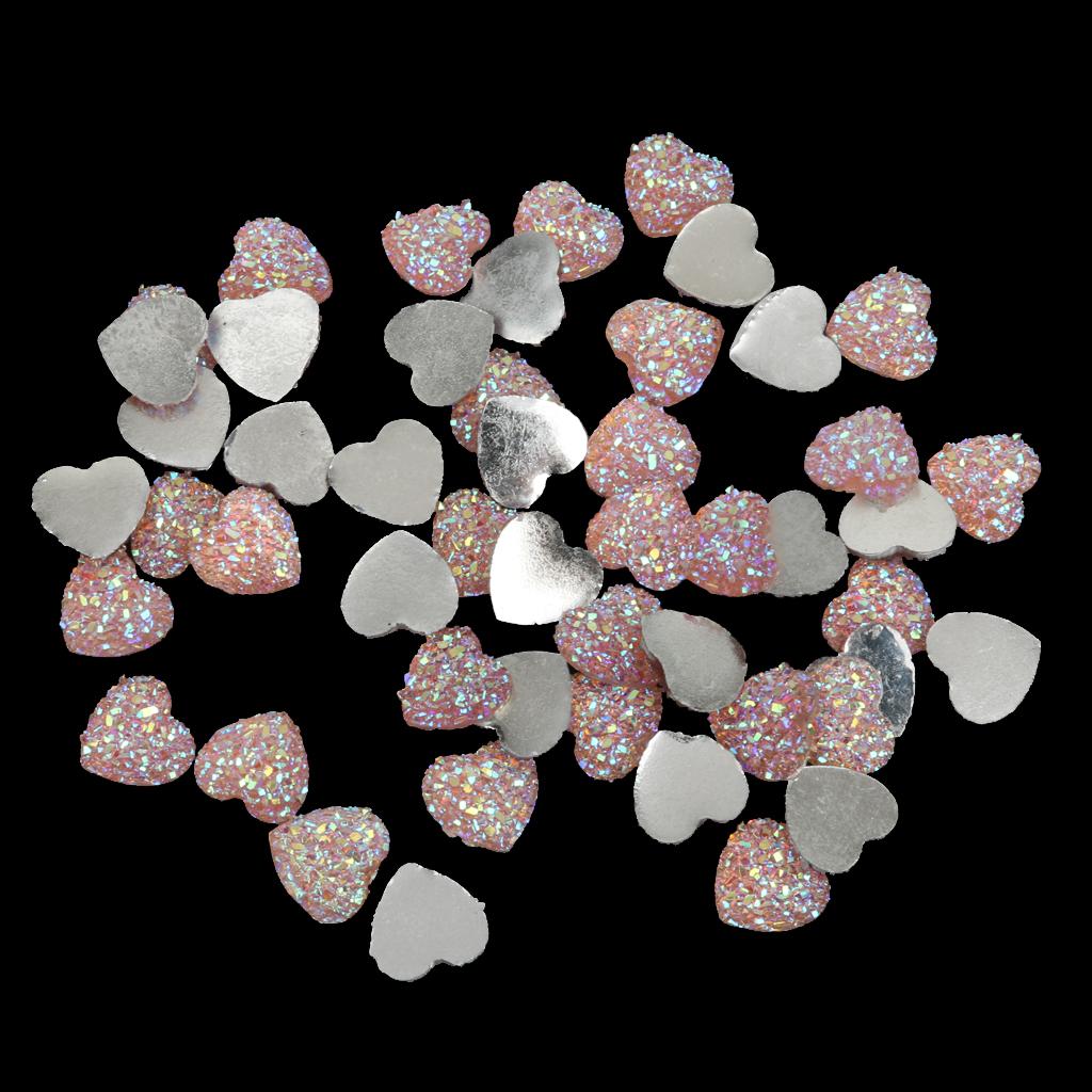 50PCS Pink Resin Rhinestone Heart Flatback Embellishments for Scrapbooking