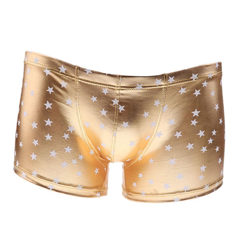 Men's Sexy Star Bronzing Wet Look Boxer Briefs Underwear Gold L