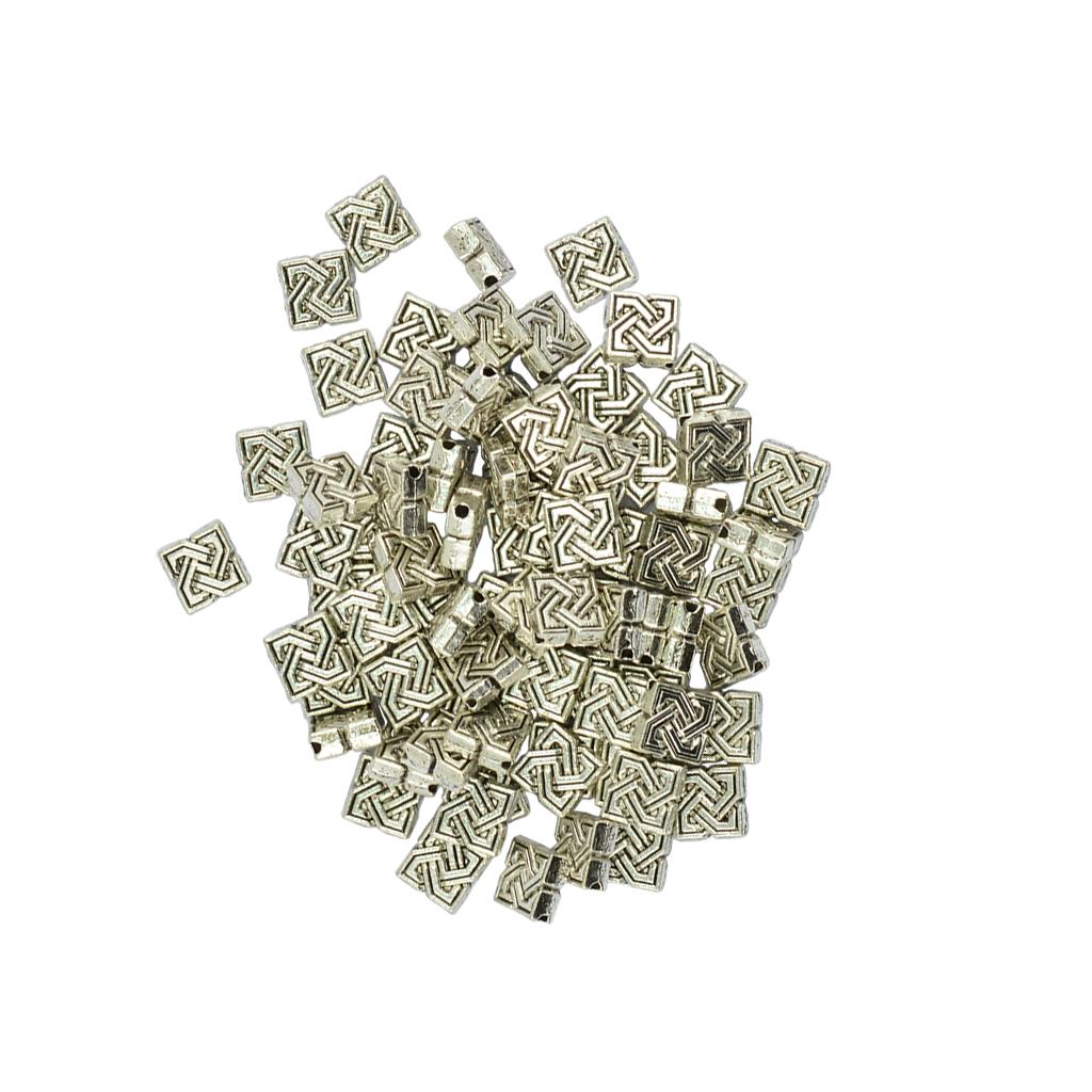 100 Pieces Celtic Knot Square Shape Tibetan Silver Loose Beads Jewelry Findings