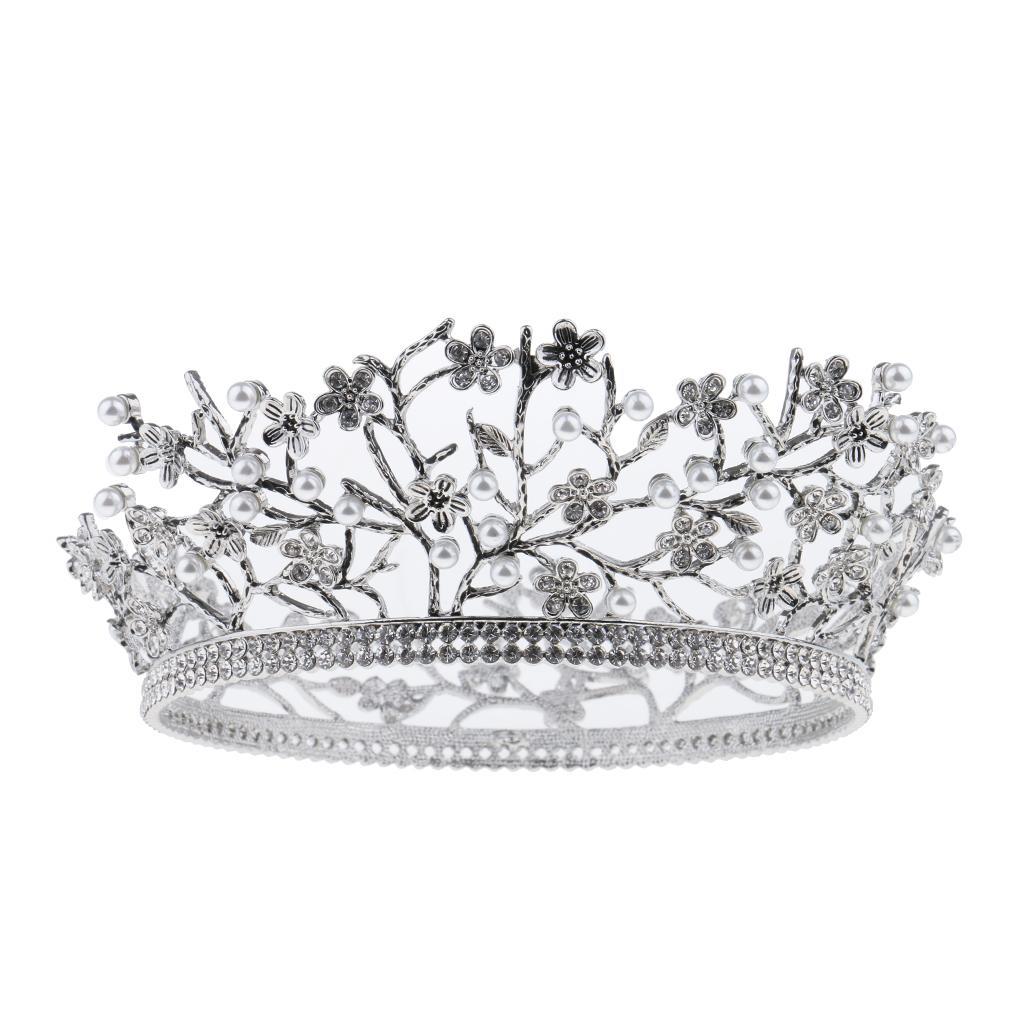 Rhinestones Faux Pearls Floret Cute Bridal Headband Pageant Princess Crown