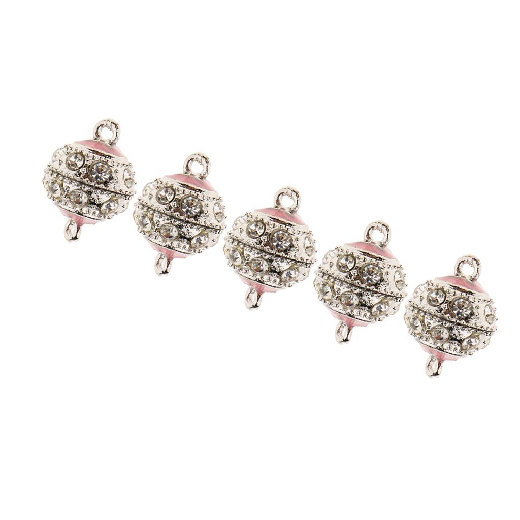 5 Pieces Crystal Magnetic Clasp Drum Ball DIY Necklace Bracelet Clasp Pink