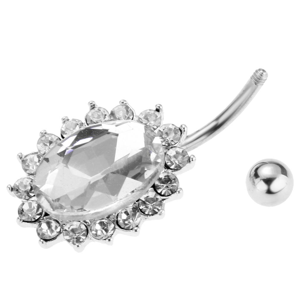 Fashion Stainless Steel Crystal Oval Shaped Belly Button Ring Navel White