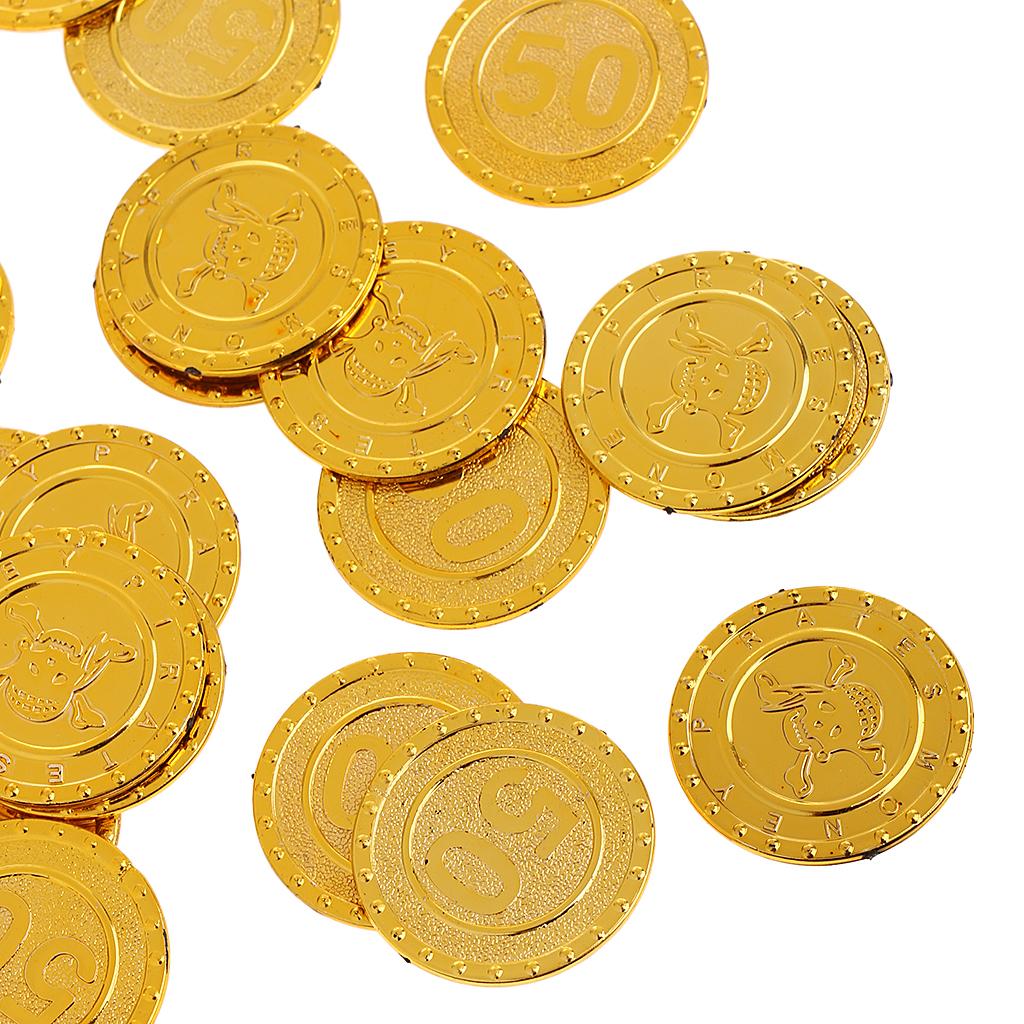 Plastic Treasure Coin Golden 50 Coin Money for Kids Bag Loots Favors Decor