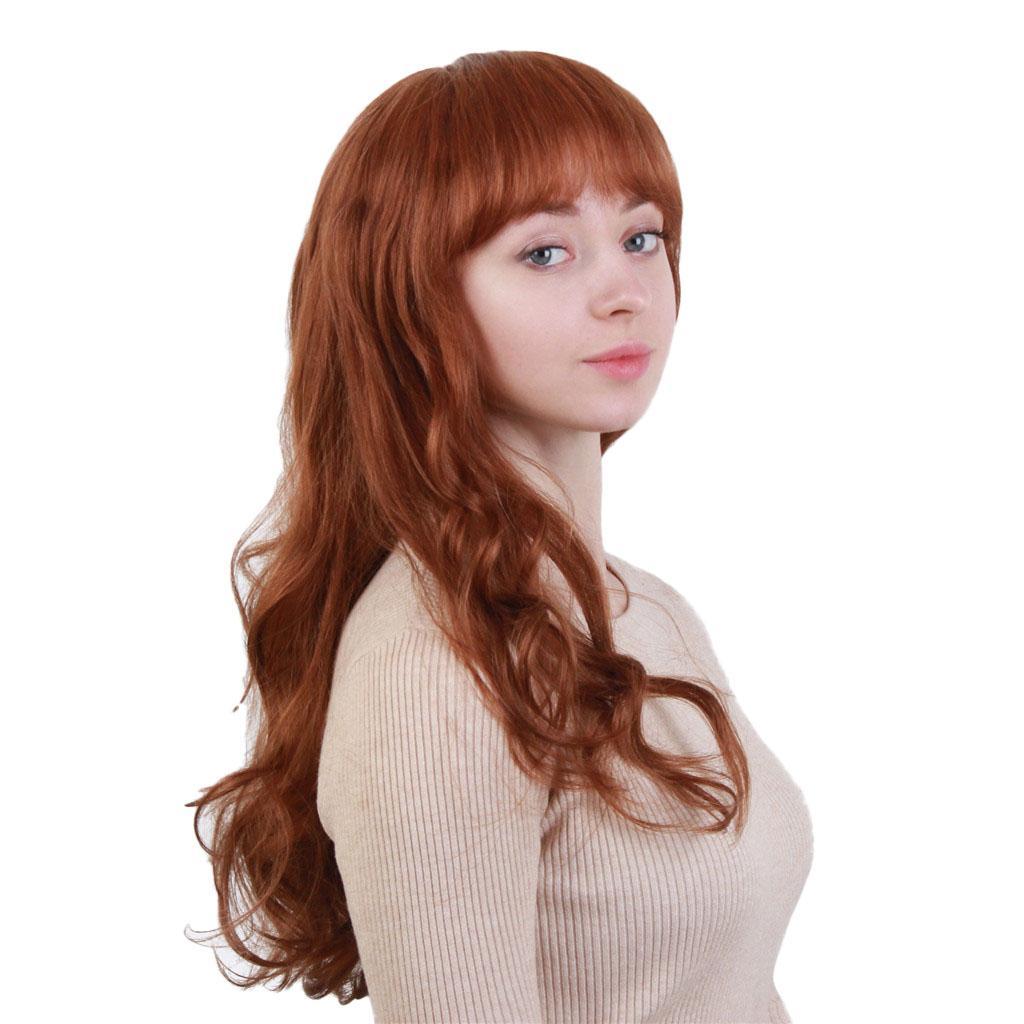 Light Brown Human Hair Wigs Long Curly Body Wavy Layered Wig with Bangs For Women,Natural Looking Wigs