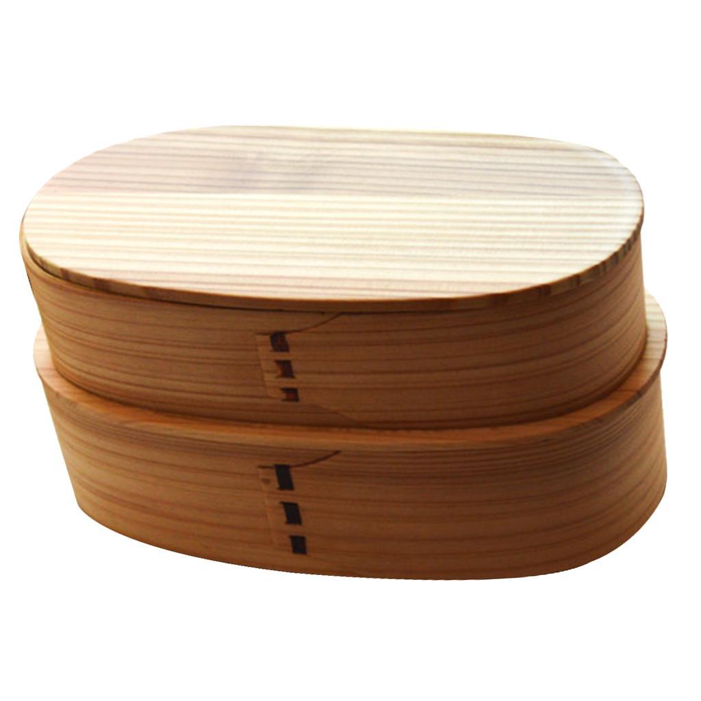 Japanese Wooden Bento Lunch Box Food Container Rice Dish Bowl Double Layers