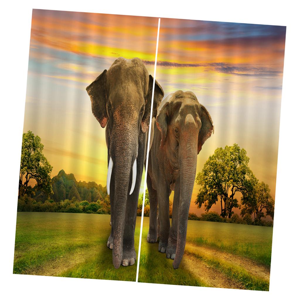 Set of 2 Panel Digital Photo Printing Blackout 3D Curtains Elephant Couples