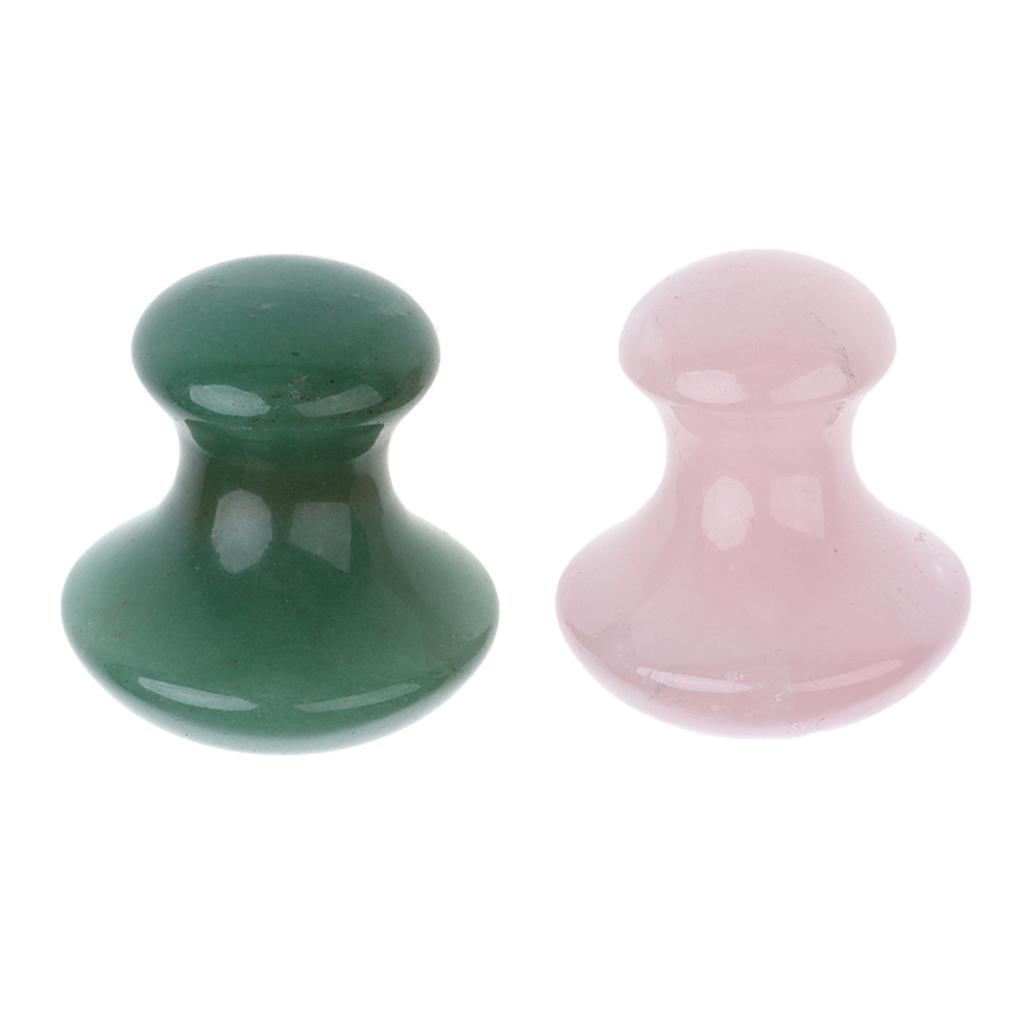 2 Pieces Women Facial Beauty Mushroom Massage Jade Stone Pink Green